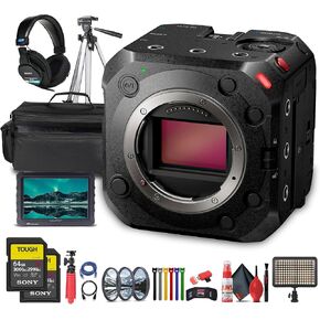 Panasonic Lumix BS1H Full-Frame Box Cinema Camera | 6K Sensor, 14+ Stops Dynamic Range, V-Log, 4:2:2 10-Bit, 4K 60p (DC-BS1H) + Mic System + Monitor + 2 x 64GB Memory Card + Headphones + Case + More