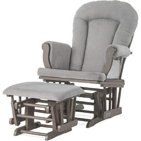 Child Craft Cozy Glider Rocker and Ottoman Set, Padded Cushion with Convenient Storage Pockets, Solid Wood Base & Frame (Matte White with Gray Cushion)