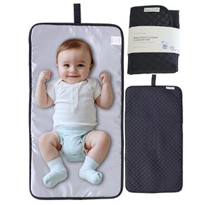 Lily Miles Baby Changing Pad Portable, Diaper Changing Mat with Magnetic Latches, Travel Pad for Diaper Bag, Baby Essentials, Wipeable & Waterproof Mat (Black Twill, Large)
