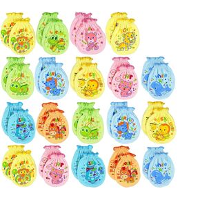 12 Pairs Unisex-Baby No Scratch White Mittens, 100% Cotton, Assorted Animals