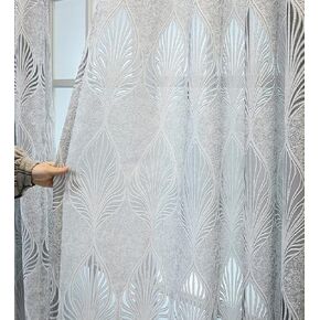 Sheer Curtains Home Decoration Basic Rod Pocket Top Grey Minimalist Modern Leaf Jacquard Living Kids Baby Room Balcony(1 Panel, W 52 x L 72 inch, Grey)
