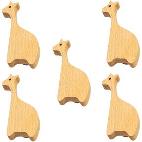 5 Pack Wood Elephant Knobs Drawer Handle Dresser Handles Kitchen Cabinet Knobs for Nursery Room, Kids Dresser Knobs Wooden Pull Door Closet Bathroom Furniture Handles Natural Wood Hooks