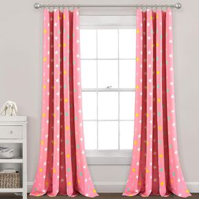 Lush Decor Baby Unicorn Heart Rainbow Star Blackout Window Curtain Single Panel, Pink & Multicolored