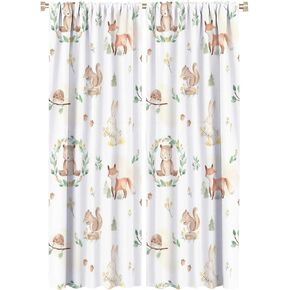 Watercolor Woodland Baby Animals Curtains - Cartoon Cute Forest Wildlife Squirrel Bunny Fox Bear Window Treatment,Energy Saving Thermal Insulated Rod Pocket Blackout Curtains 2 Panels 63L x 21W
