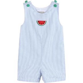 Light Blue Seersucker Watermelon Shortalls