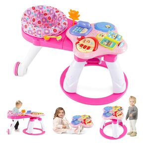 HONEY JOY Baby Activity Center, Discovery Activity Center and Table w/ 360° Walk-Around Seat, 3 Adjustable Heights, Music, Sounds & Developmental Toys, Activity Center for Babies 6-36 Months (Pink)