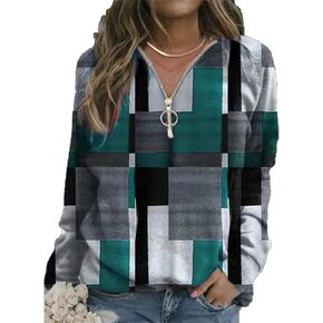 Women's Plaid 1/4 Zipper Sweater Pullover Quarter Zip Long Sleeve Soft Sweatshirts Hoodies Outwear Coat