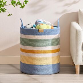 80L Laundry Hamper Basket,Baby Nursery Woven Storage Basket for Toys Bin,Pillows,Blankets,Clothes,Grey&White
