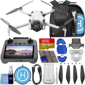 DJI Mini 4 Pro Drone with RC 2 Controller (Screen) - Foldable, 4K HDR Video, 34 Mins Flight Time, Omnidirectional Vision Sensing - Bundle with 128GB Card, Landing Pad + More