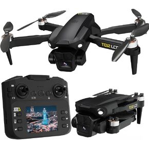 TD12LCD Drone with Camera, Foldable RC Drone with LCD Screen Remote Control Brushless Motor Dron Optical Flow Positioning Drones for Adults Quadcopter for Beginners
