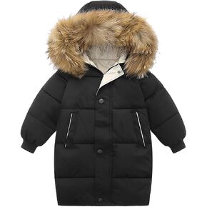Girls Boys Down Jacket Winter Outerwear Hooded Down Coat Thicken Warm Mid Long Puffer Jacket with Furry