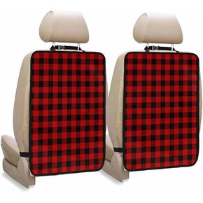T&H XHome Car Seat Protector, 2 Pack Kick Mats Back Seat Protector Classical Red Black Buffalo Plaid Waterproof Backseat Cover for Kids Universal Fit Automotive Interior Protectors