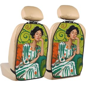 Minimal Woman Sleeping Olive Green Car Seat Back Kick Protectors,2 Pack Kick Mats with Storage Pockets for Vehicles to Protect from Dirt Mud Scratches