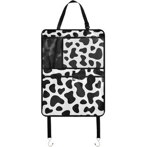Aflyko Seat Back Organizer Cow Print Classic Black White Car Kick Mat with Pocket Vehicle Backseat Protector Travel Accessories Automobile Seat Cover Protector 1 Pack
