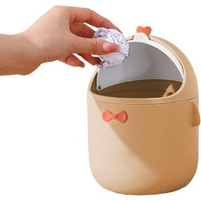 Small Desk Bin Mini Table Waste Bin with Lid Cute Cartoon Waste Paper Bin Trash Can for Home Office Green, desktop bin