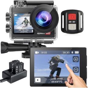 Action Camera 4K60FPS 20MP with Touch Screen EIS Remote Control 131 FT Underwater Camera 5X Zoom Support Video&Photo Editing External Microphone Vlog Camera
