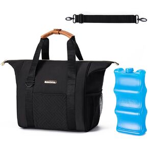 Breastmilk Cooler Bag with Ice Pack Fits 6 Baby Bottles up to 9 Ounce, Wearable Breast Pumps Cooler Bag for Nursing Mom Daycare, Work, Travel(Black)