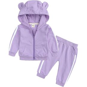 Track Clothes for Girls Bear's Sweatshirt+Pants Girls Hooded Baby Outfits Ear Infant Boys Zipper Boys Cutest Outfits