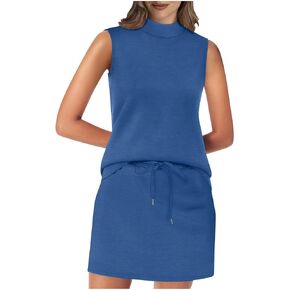 Two Piece Skirt Set for Women Sweatsuits Tennis Outfits Trendy Casual Mock Neck Sleeveless Top Elastic Short Skorts