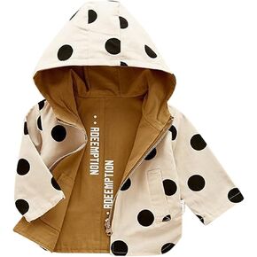 Toddler Girl Boy Spring Fall Windbreaker Jacket with Hoods Baby Polka Dots Zipper Hooded Jacket Waterproof Outwear