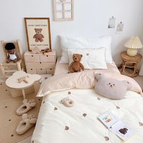 BuLuTu Cotton Toddler Duvet Cover + Duvet Insert, Fits Toddler Bed, Bear Pattern