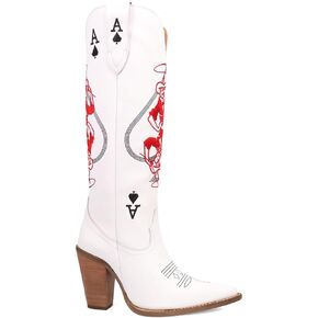 Dingo Womens Ace Of Spades Embroidered Snip Toe Casual Boots Knee High Mid Heel 2-3" - Black