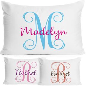 Personalized Monogrammed Standard Bed Pillow Cover for Kids Nursery Room Decorative Initial Toddler and Baby Pillowcases