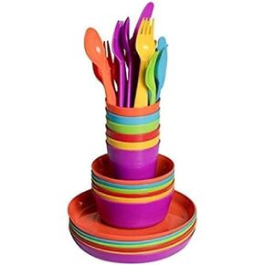 Klickpick Home Children Plastic Dinnerware Set Of 36 Pieces 6 colors Kids Set Includes, Kids Cups, Plates, Bowls, Flatware Set, Toddler Dishes Tumblers Reusable, Microwave Dishwasher Safe