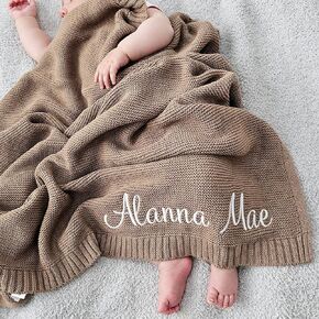 Personalized Baby Blanket Custom Embroidered 100% Cotton Knitted Blanket 37x42in Unisex Newborn Gift