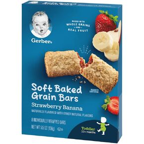 Gerber Snacks for Toddler Soft Baked Grain Bars Strawberry Banana, 5.5 Oz