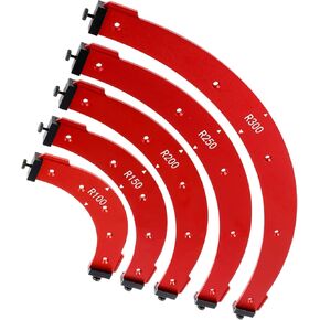 Round Corner Radius Template Aluminum Alloy Radius Jig Router Template Arc Angle Positioning Auxiliary Tool Portable Corner Positioning Jig R100/R150/R200/R250/R300(5Pcs Red R100~R300)