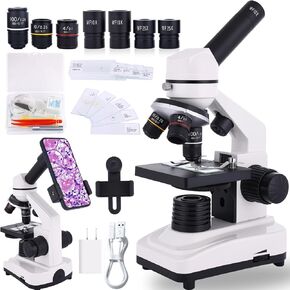 Microscope for Adults & Kids-40X-2500X High-Power Compound Microscope for Students, School Lab & Home Schooling,Equiped with Slides Set & Phone Holder