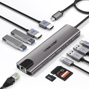 Lemorele 10-in-1 USB-C Docking Station - Aluminum Housing Adapter with Dual HDMI 4K, 4 USB 3.0/2.0 Ports, Data, 100W PD, SD/TF Card Slots - Hub for PC, Laptop, MacBook