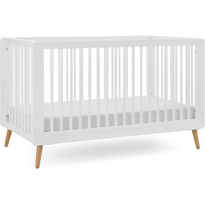 3-in-1 Tatum convertible baby crib-تشمل سكة حارس الأطفال الصغار ، وينمو مع طفلك ، ومجموعة التحويل إلى سرير صغير وسرير اليوم ، و 4 ارتفاع قاعدة دعم قابلة للتعديل | أبيض وطبيعي