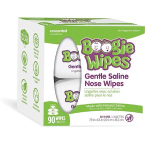 Boogie Wipes, Saline Wipes for Baby & Kids, Nose Booger Wipes for Allergy Relief, Face, Hand & Body, Made with Vitamin E, Aloe and Natural Saline, Unscented, 45 Count (Pack of 2)