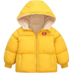 Toddler Baby Boys Girls Winter Coat Thicken Warm Light Hooded Down Jacket Kids Lined Fleece (Yellow, 3-4 Years)