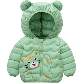 ToddlBy Toddler Kids Baby Boys Girls Winter Down Coats Cute Bear Ears Coats with Hoods Cartoon Fall (Green, 4-5 Years) b1166