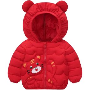ToddlBy Toddler Kids Baby Boys Girls Winter Down Coats Cute Bear Ears Coats with Hoods Cartoon Fall (Red, 18-24 Months) b1176