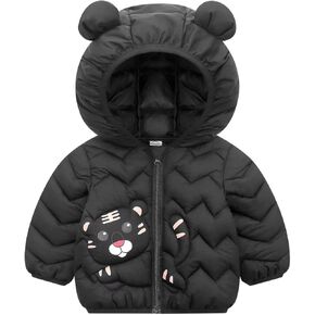 Toddler Hooded Down Coat Bear Ear Cute Tiger Cat Pattern Jacket Kids Puffer Clothing Outerwear Zip Infant Winter Tops