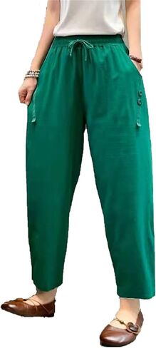 Maiyifu-GJ Women Linen Drawstring Cropped Pants Summer Soft Casual Elastic Waist Trousers Wide Leg Cropped Pant with Pockets in Saudi Arabia