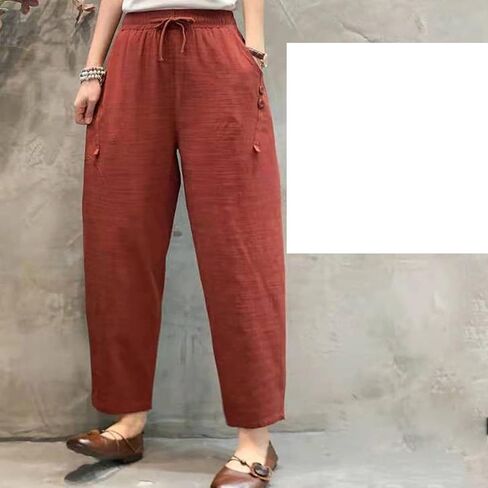 Maiyifu-GJ Women Linen Drawstring Cropped Pants Summer Soft Casual Elastic Waist Trousers Wide Leg Cropped Pant with Pockets in Saudi Arabia