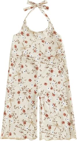 MBMSHEGH Baby Girl Summer Jumpsuit Halter Neck Overalls Sleeveless Open Back Flower Print Cami Suspender Bodysuit Clothes in Saudi Arabia