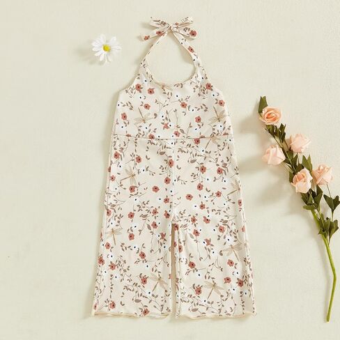 MBMSHEGH Baby Girl Summer Jumpsuit Halter Neck Overalls Sleeveless Open Back Flower Print Cami Suspender Bodysuit Clothes in Saudi Arabia