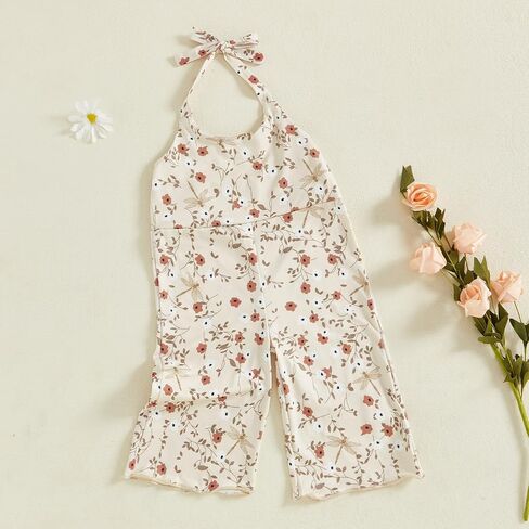 MBMSHEGH Baby Girl Summer Jumpsuit Halter Neck Overalls Sleeveless Open Back Flower Print Cami Suspender Bodysuit Clothes in Saudi Arabia