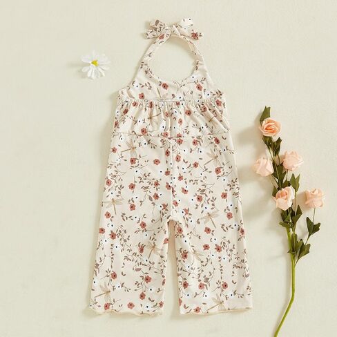 MBMSHEGH Baby Girl Summer Jumpsuit Halter Neck Overalls Sleeveless Open Back Flower Print Cami Suspender Bodysuit Clothes in Saudi Arabia
