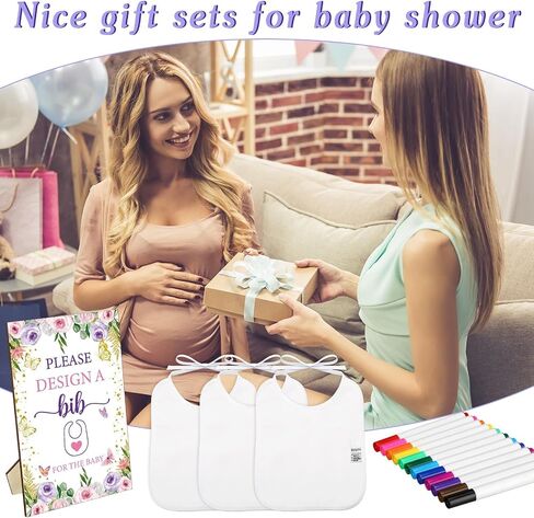 50 Pcs Baby Shower Game White Bibs Supply Includes 1 Wooden Baby Shower Game Sign 25 DIY Blank White Bibs Feeder 24 Fabric Markers(Butterfly) in Saudi Arabia