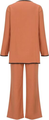 Womens 2 Piece Outfits Fall Winter Lapel Button Down Long Sleeve Tops with Pockets Wide Leg Pants Matching Lounge Sets in Kuwait