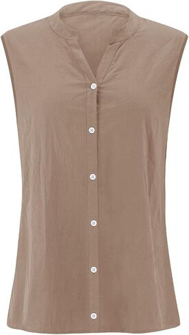 Linen Tank Top for Women Loose Fit Sleeveless Notch V Neck Button Decor Shirts Summer Casual Lightweight Tops Blouses in Kuwait