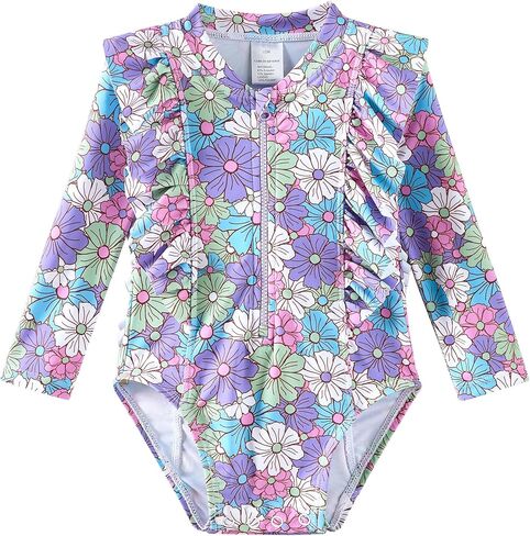 Baby Toddler Girls Swimsuit One Piece Long Sleeve Rash Guard Bathing Suit UPF 50+ Sun Protection in Kuwait