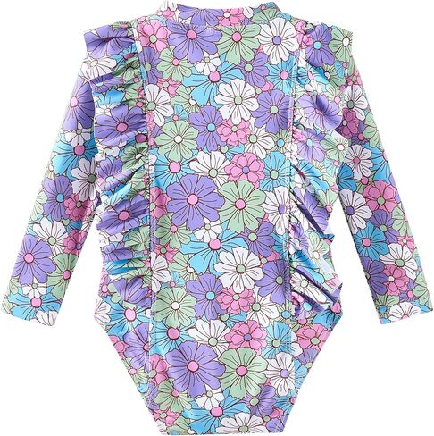 Baby Toddler Girls Swimsuit One Piece Long Sleeve Rash Guard Bathing Suit UPF 50+ Sun Protection in Kuwait